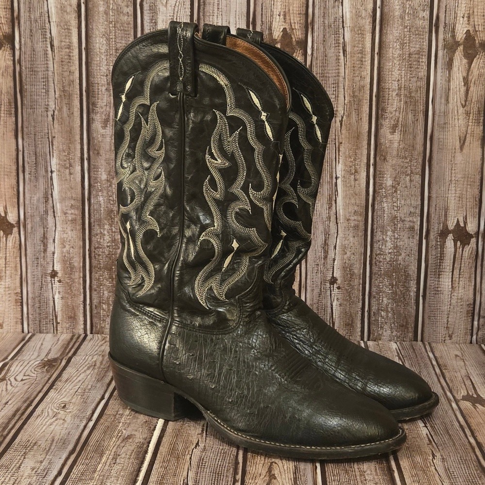 Sz 10.5 D Mens Tony Lama CT871 Black Smooth Ostrich Western Cowboy Boots VGUC